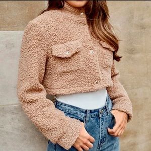 SHEIN Cropped Teddy Jacket